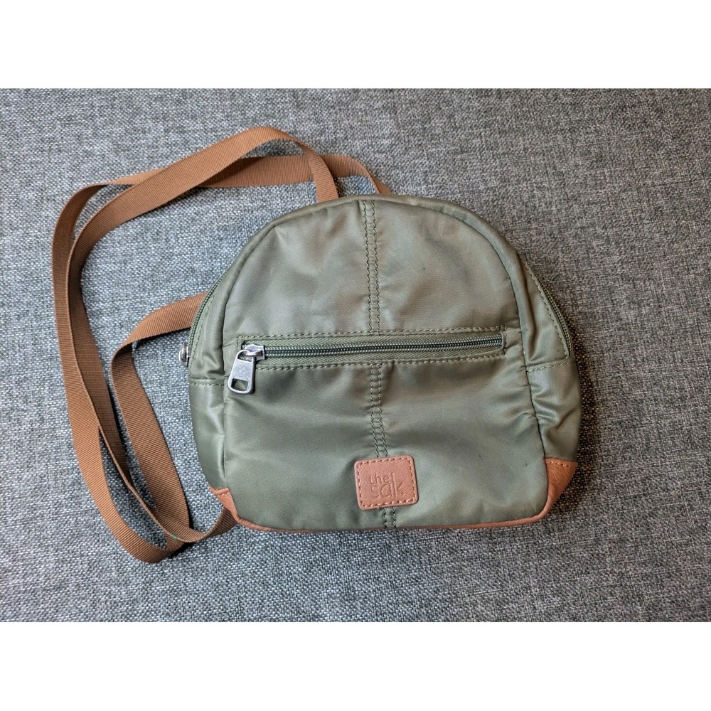 The Sak Saddle Bag Leather Bottom‎ Purse Green Crossbody / Shoulder Zip Up